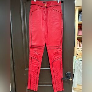 Altuzarra Red Leather Pants with Black Trim